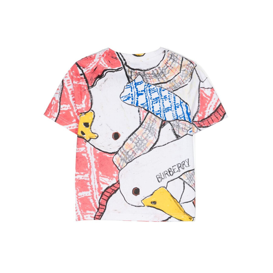 BURBERRY BURBERRY GIRLS GOOSE ILLUSTRATION PRINTED COTTON T-SHIRT