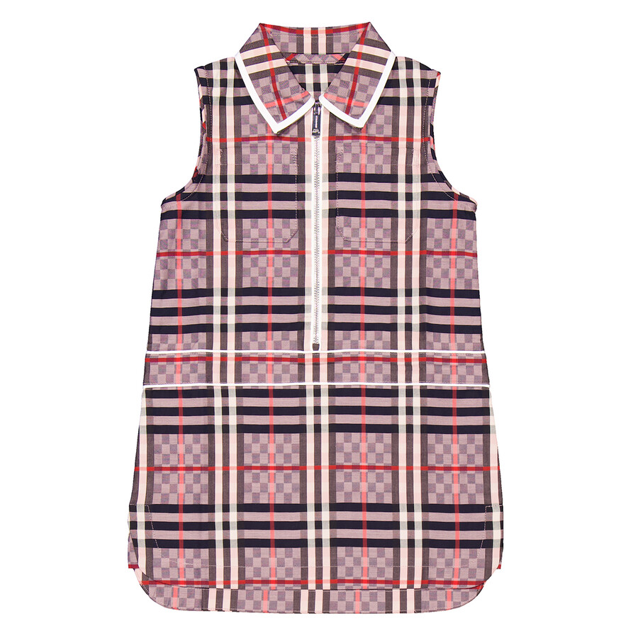 Girls Pale Rose Checkerboard Carlotta Stretch Cotton Zip Front Dress