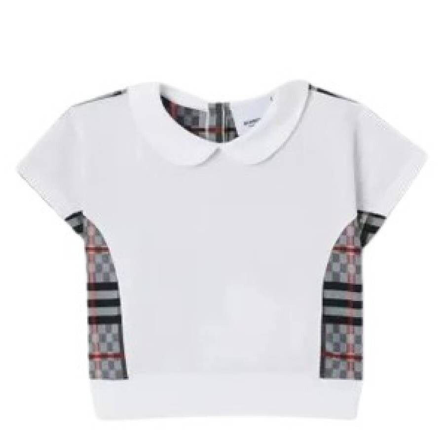 Burberry Girls White Deanne Checkerboard Peter Pan Collar Cotton T-shirt In White