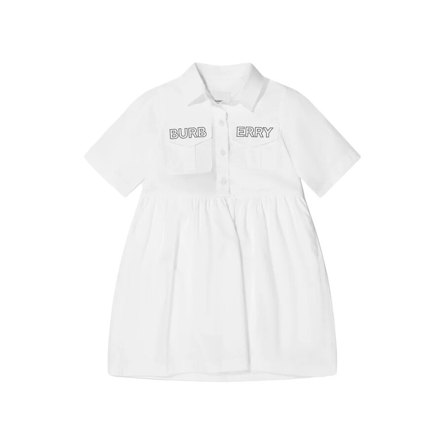 Burberry Girls White LogoPrint Midi Shirt Dress, Size 8Y 8053874