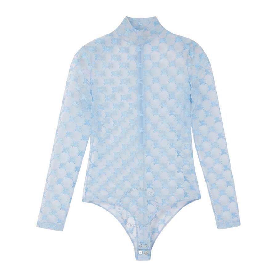 Burberry Glacier Blue Ekd Stretch Tulle Bodysuit In Blue