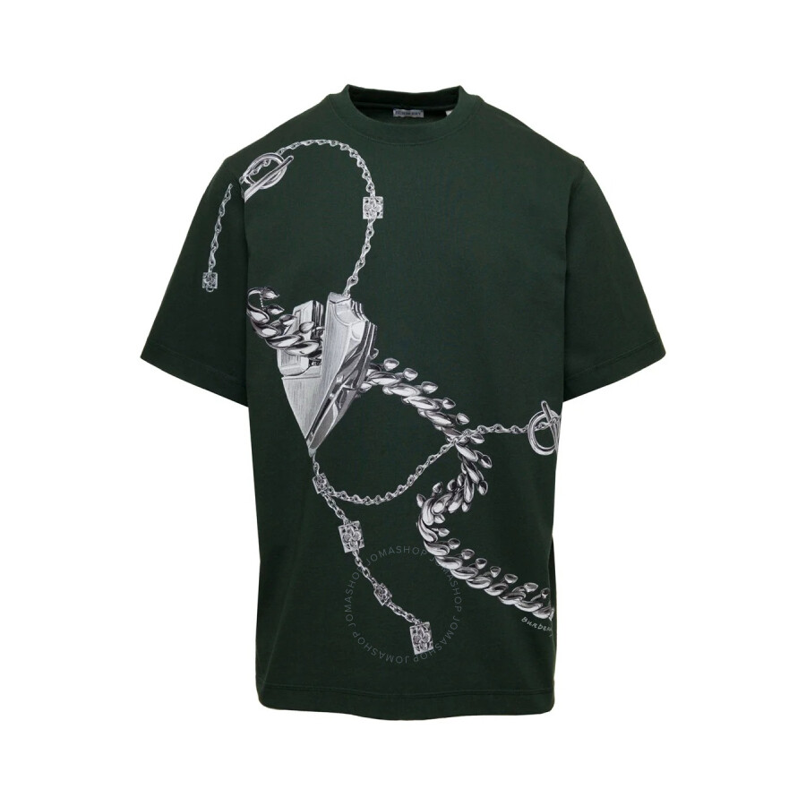 Burberry Green T-shirt With Front Print In Cotton Man