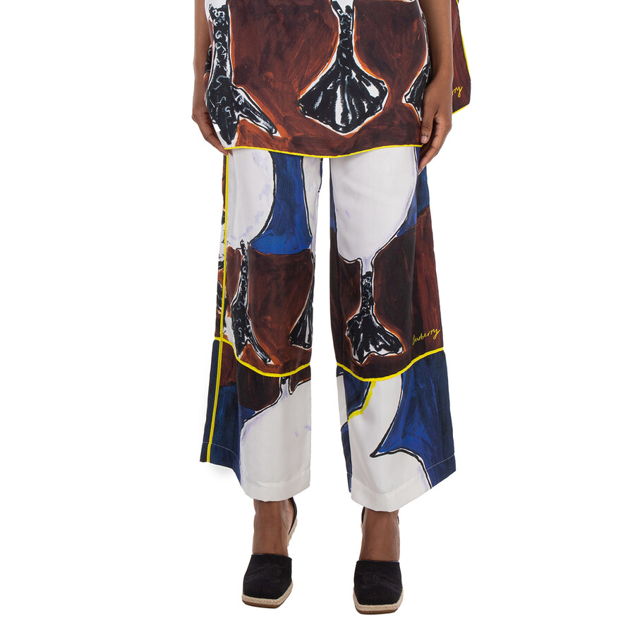 Graphic-Print Silk Flared Trousers