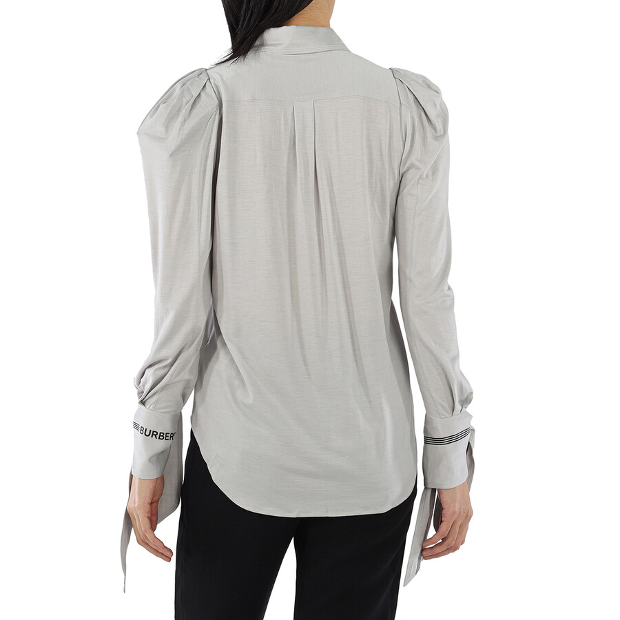 Burberry Grey Melange Stripe And Logo-trimmed Wool And Silk