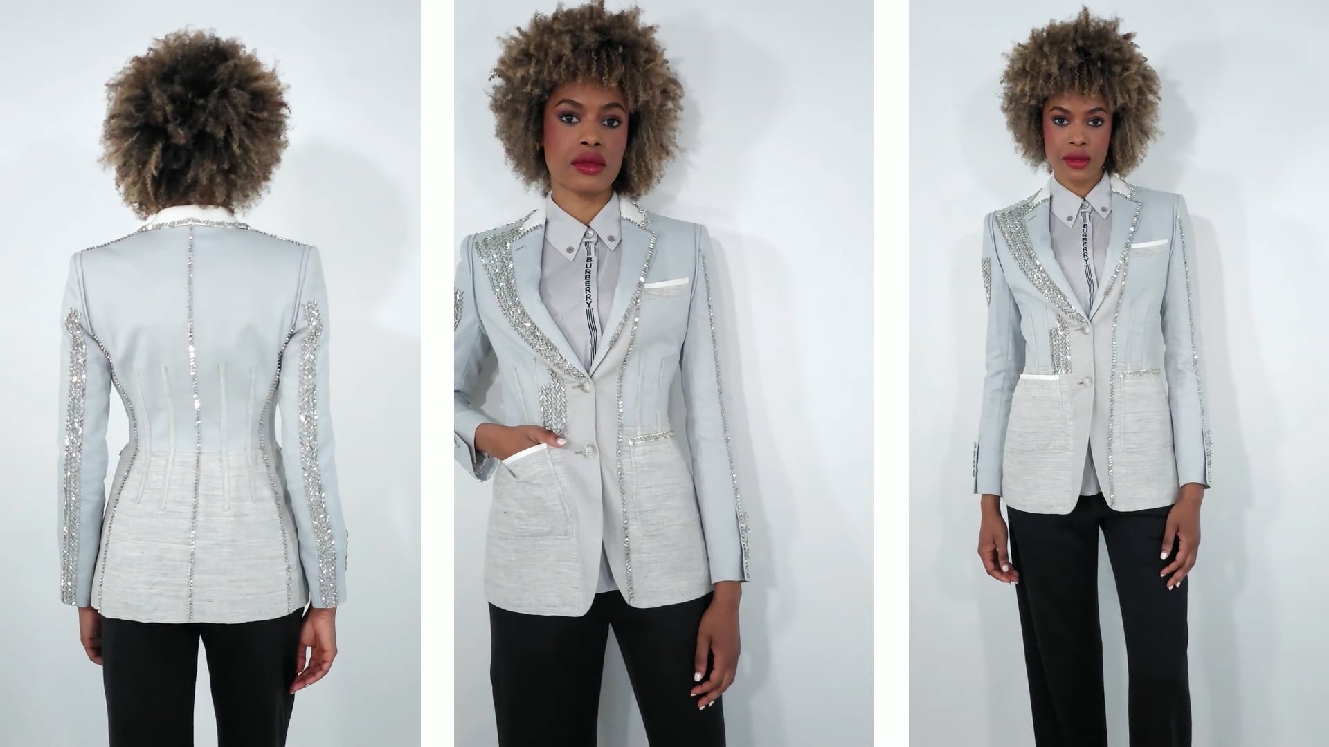 Burberry Grey Melange Technical Linen Blazer with Crystal