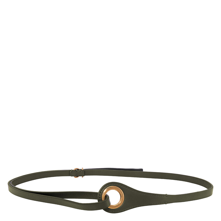 Grommet Detail Lambskin Belt In Dark Olive