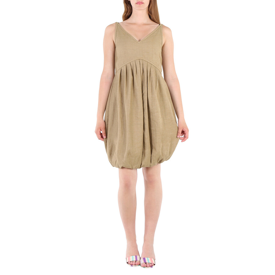Honey Linen Blend Bubble Hem Dress