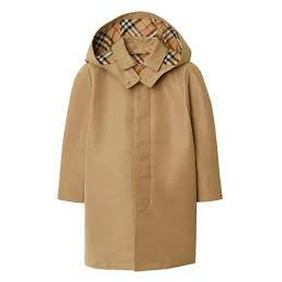 Burberry Boys Hooded Check-Lined Trench Coat, Size 4 8078178
