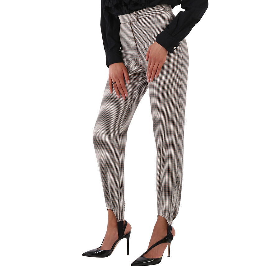 Burberry Houndstooth Check Stretch Wool Tailored Jodhpurs In Antique Yellow In Antique Yellow