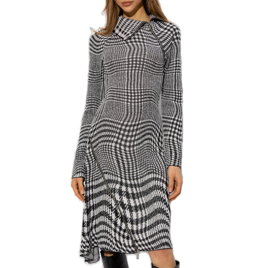 Burberry Degrade Wavy Check Long-sleeve Midi Dress