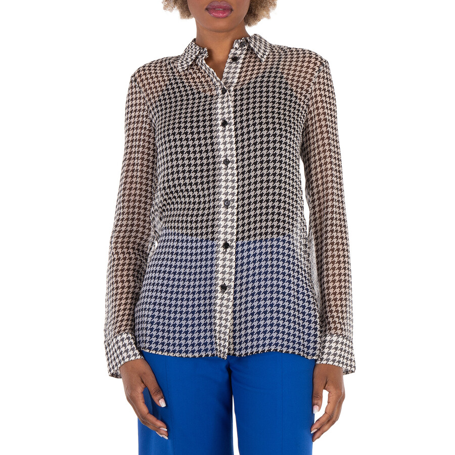 Houndstooth-Print Silk Shirt