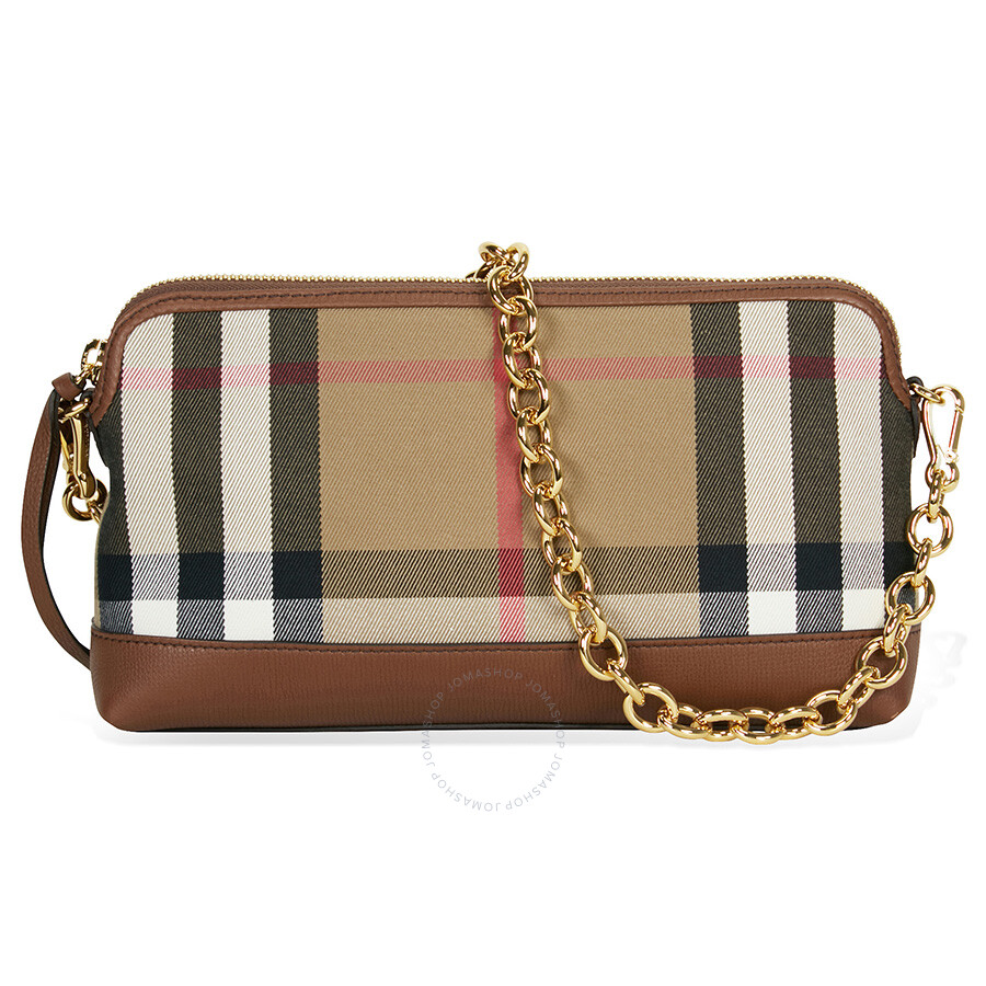 Burberry House Check and Leather Clutch Tan Burberry Handbags