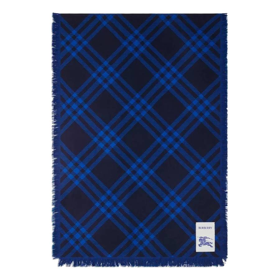 Burberry Ink / Blue Wide Check Wool Silk Scarf 8110161