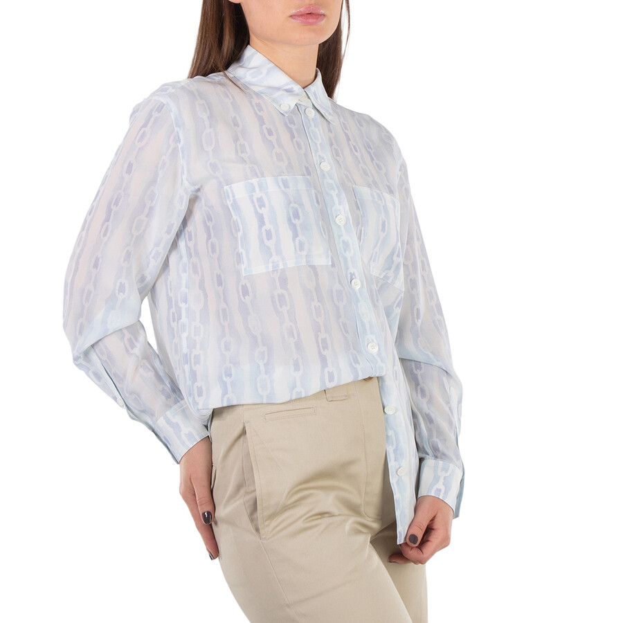 Ivanna Chain Print Silk Button-Down Collar Oversized Shirt