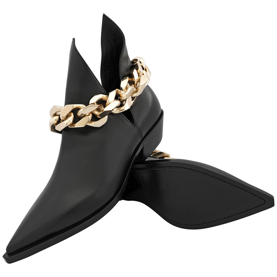 Burberry Keighley Chain Detail Leather Ankle Boots In Black
