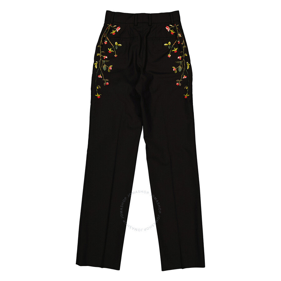 Burberry Kiana Floral Embroidered Wool-blend Pants In Black