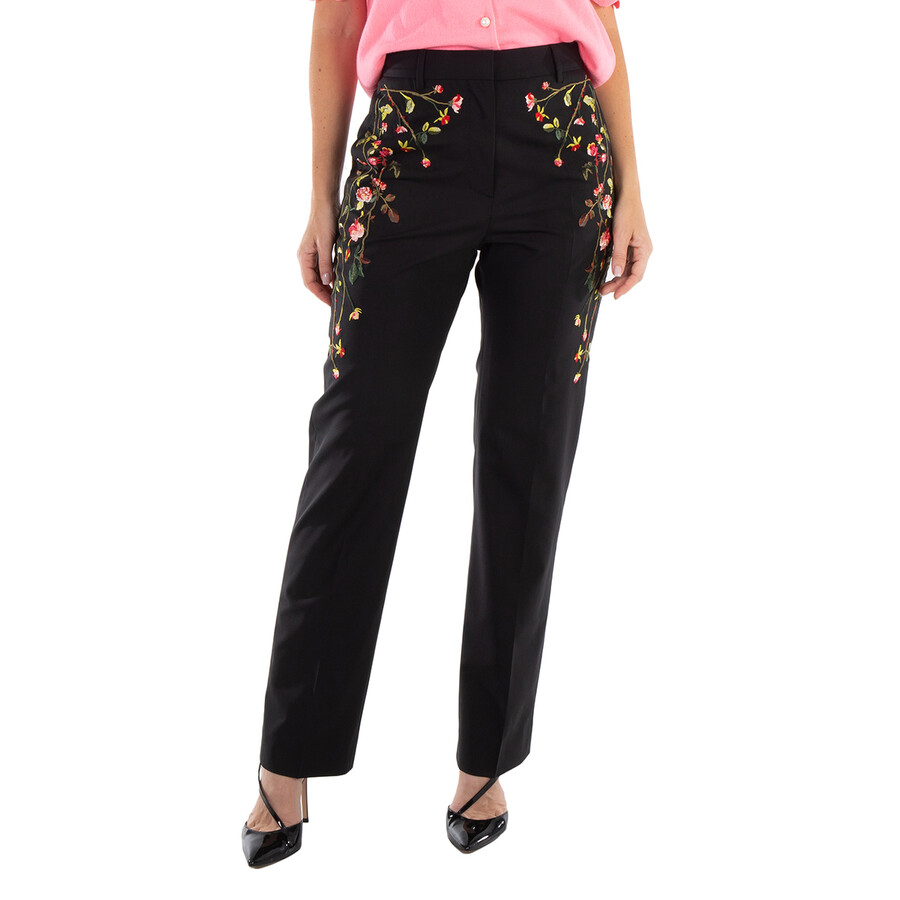 Kiana Floral Embroidered Wool-Blend Pants