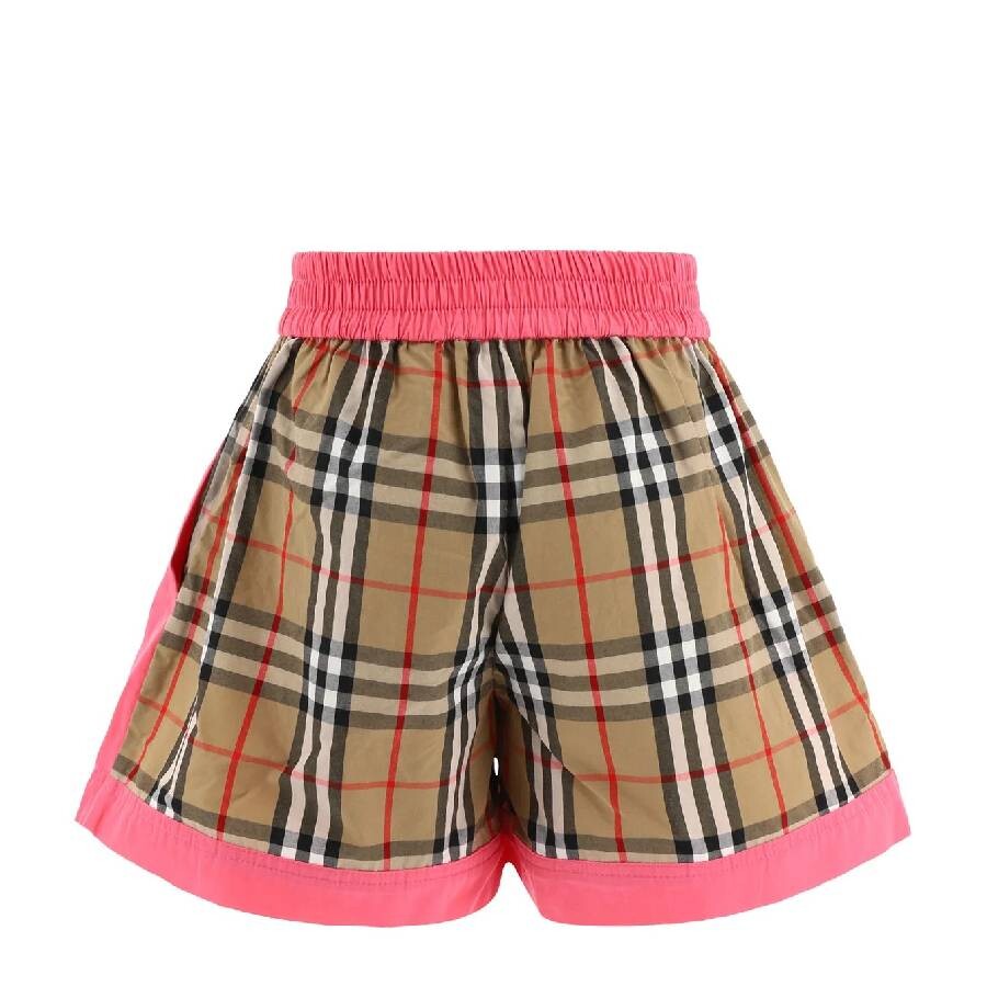 Burberry Kids Aimee Check Shorts In Pink