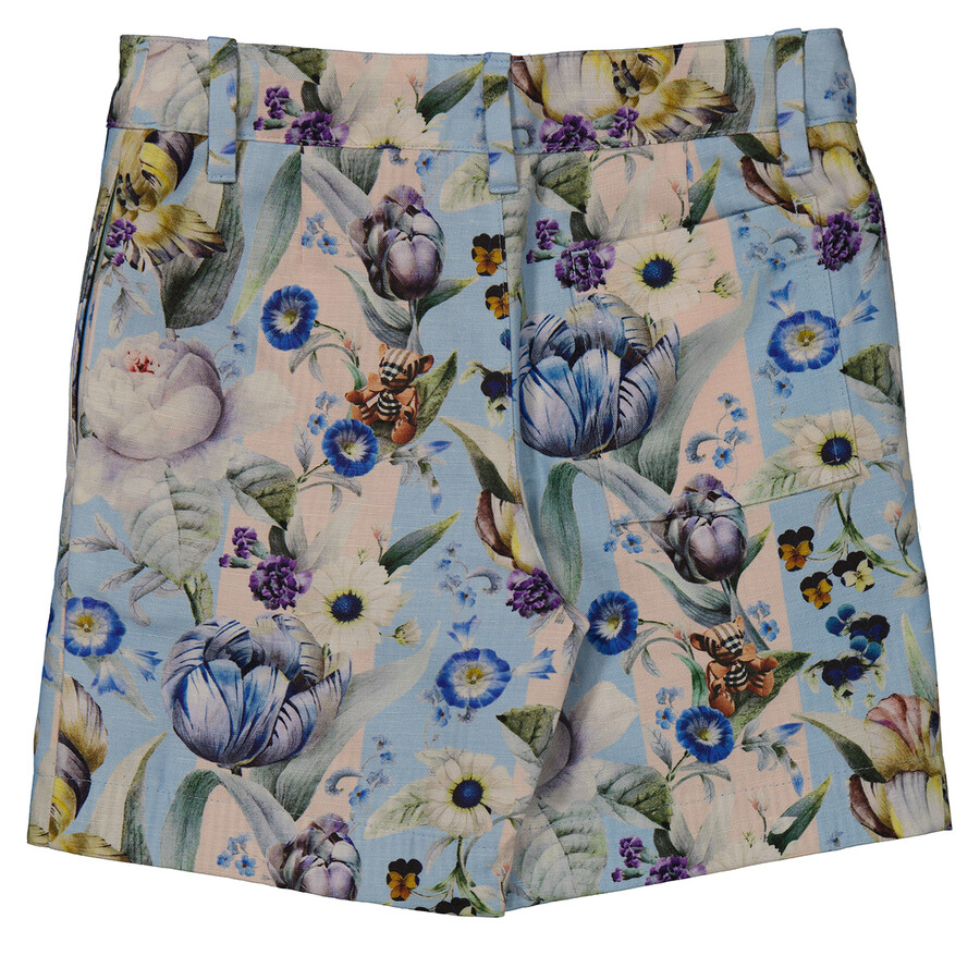 Burberry Kids All-over Floral Print Linen Tailored Shorts In Beige