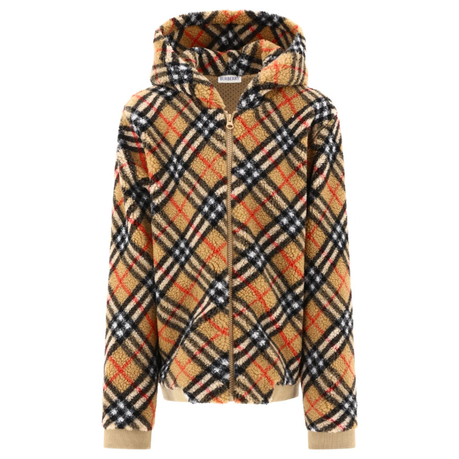 Kids Archive Beige Check Fleece Zip Hoodie