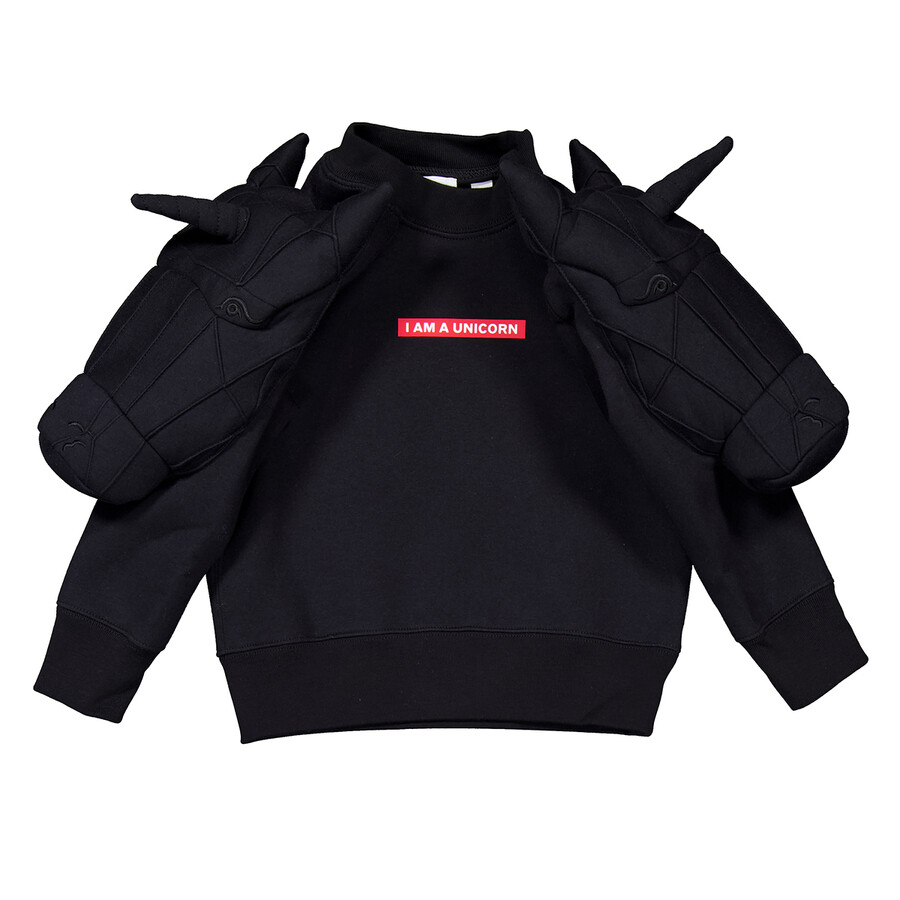 Kids Black Cotton 3D Unicorn Sweatshirt