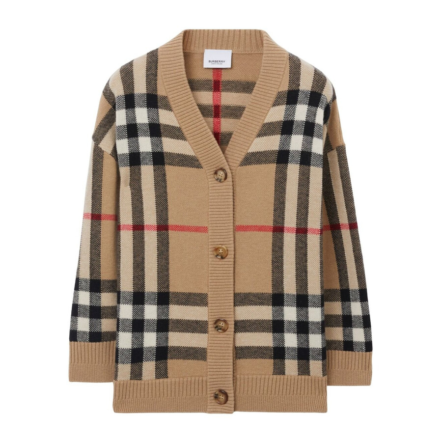 Burberry Kids Checkered Buttoned Knitted Cardigan In Beige