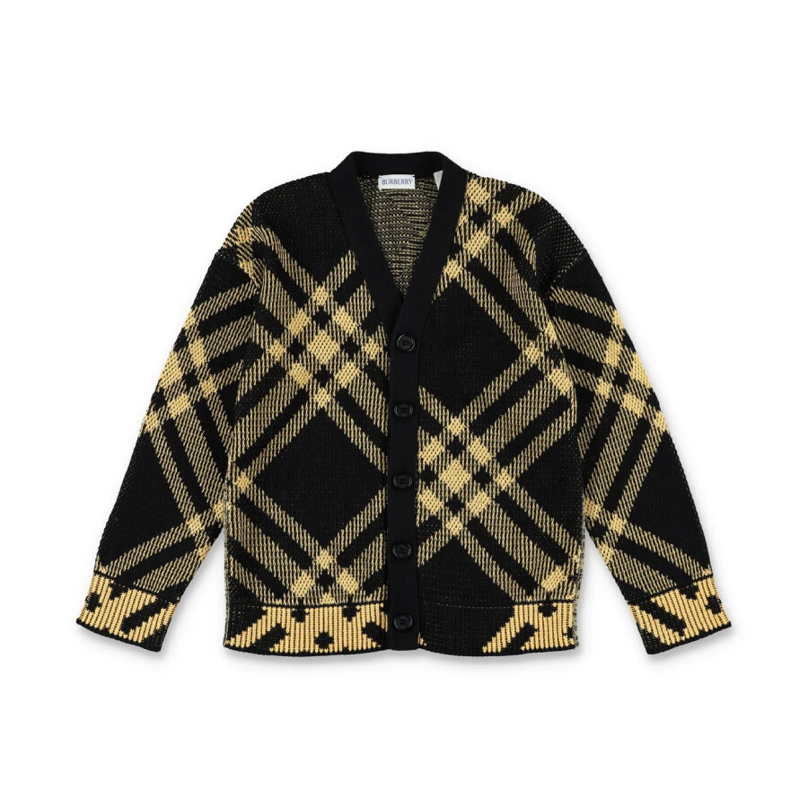 Kids Check-Pattern V-Neck Cotton Cardigan