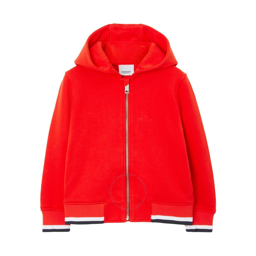 Burberry Sweatshirt With Hood And Zip Closure In Cotton Jersey With University Logo Lettering Prints On The B In Red