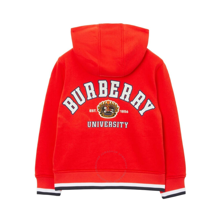 Burberry Sweatshirt With Hood And Zip Closure In Cotton Jersey With University Logo Lettering Prints On The B In Red