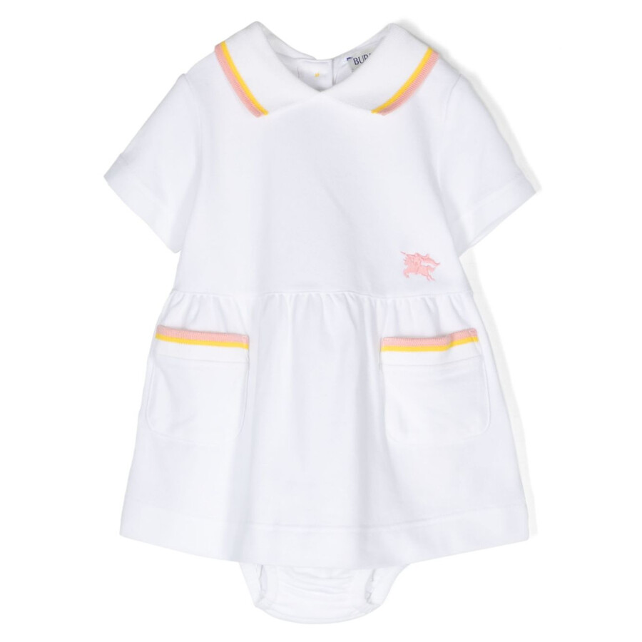 Burberry Kids Embroidered Logo Short Sleeve Dress In White