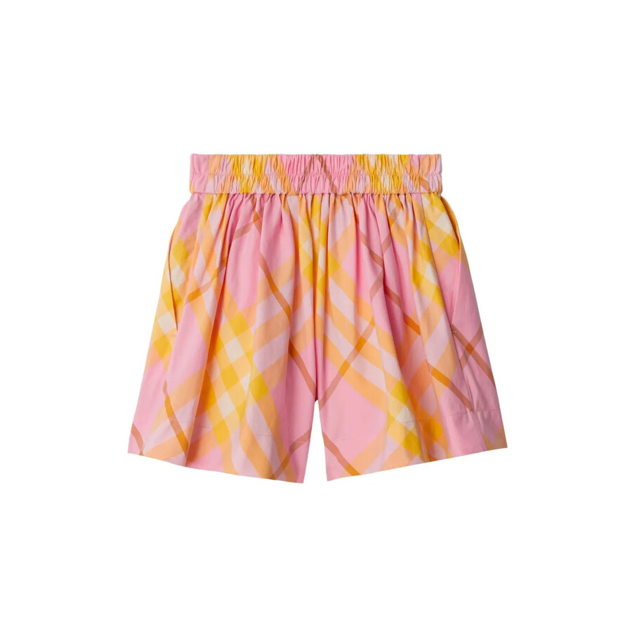 Burberry Kids Marcy Check Cotton Shorts In Pink