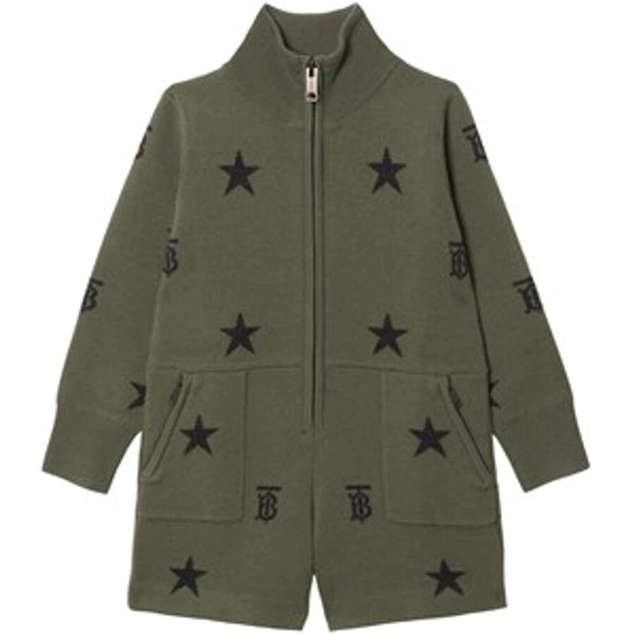 Burberry Kids Moss Green TB Monogram Zipped Overalls, Size