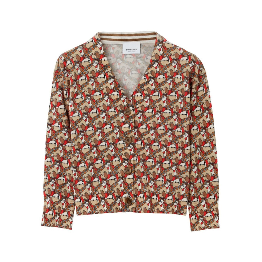 Burberry Kids Nicolette Bears Motif Cotton Cardigan, Size 8Y