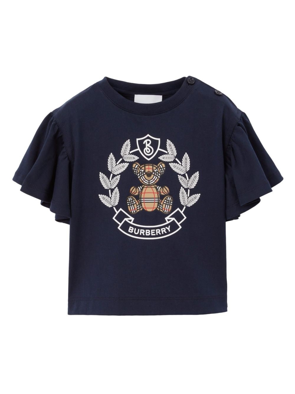 Burberry Kids Thomas Bear Print Ruffled T-Shirt, Size 18M 8069560