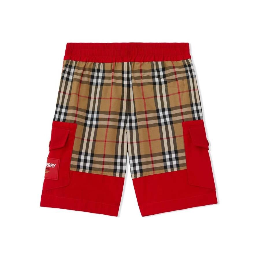 Burberry Boy's Hal Bicolor Logo Plaque Shorts In Red