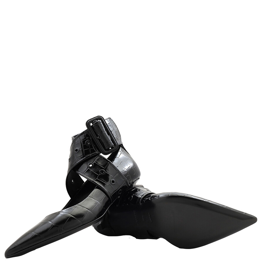 Burberry Kitten-heel Point-toe Embossed Leather Pumps In Black