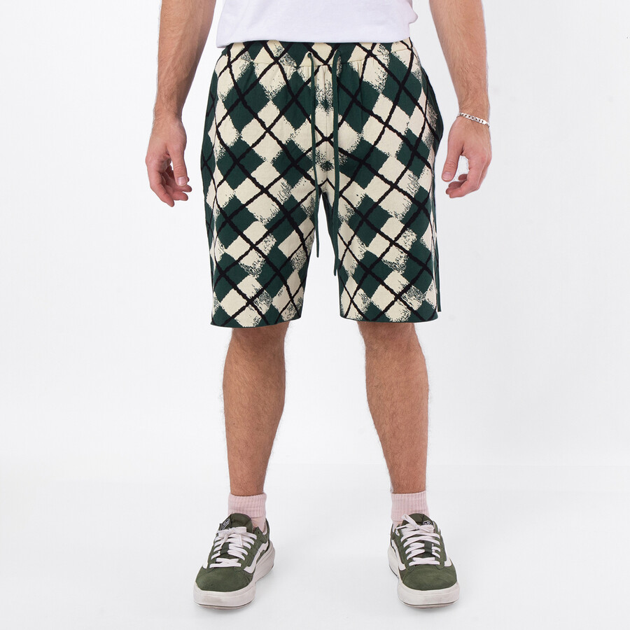 Knitted Argyle Pattern Cotton Shorts