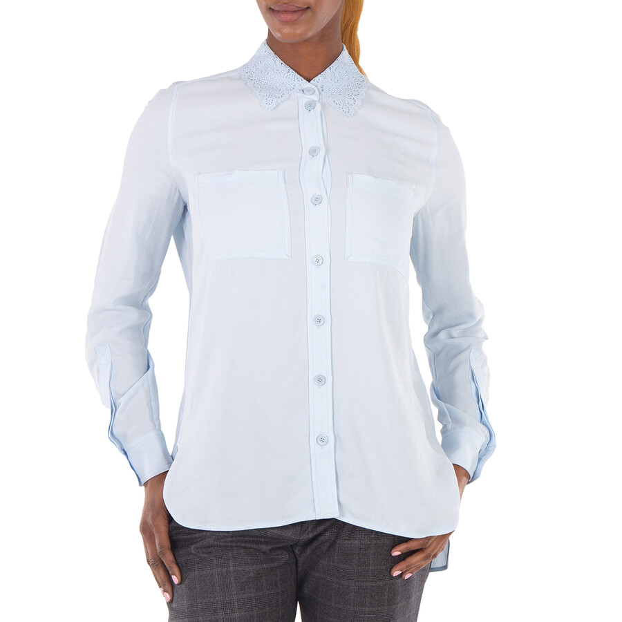 Lace Collar Ste-Hem Button-Up Shirt