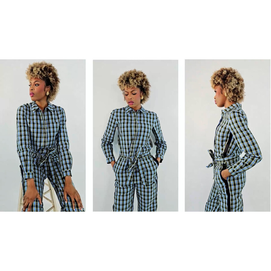 Burberry Ladies Azure Blue Lampton Check Tie Waist Jumpsuit, Brand