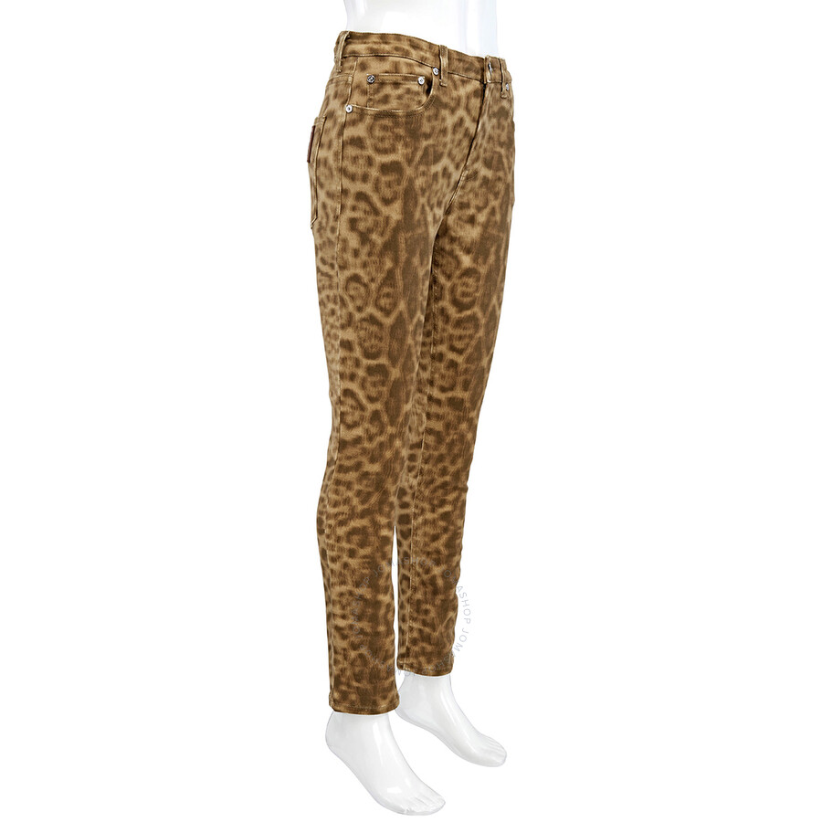 Burberry Ladies Beige Straight Fit Leopard Print Japanese Denim Jeans In Beige