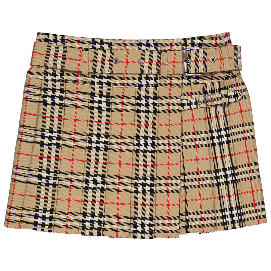 Ladies Beige Vintage Check Mini Kilt