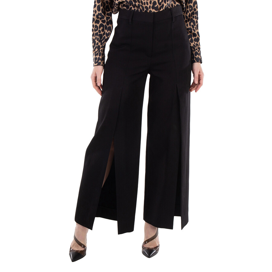 Ladies Black Asian Version Grain Wool Wide-Leg Pants