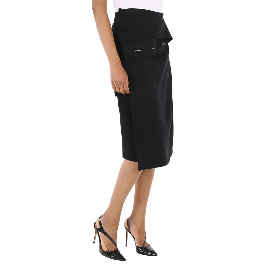 Shop Burberry Ladies Black Asymmetrical Wrap Midi Skirt