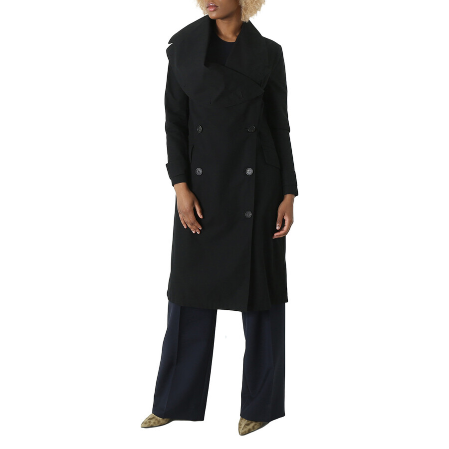 Burberry Ladies Black Cotton Gabardine Coat, Brand Size (US