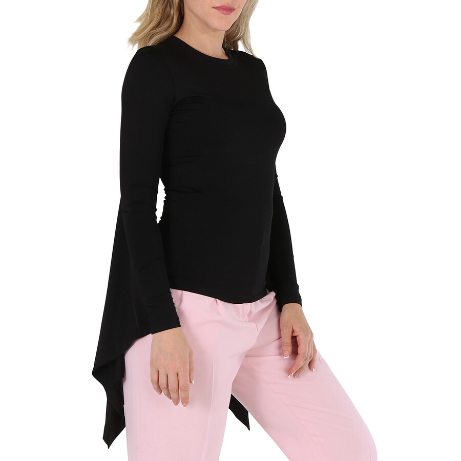 Burberry Ladies Black Crewneck Flared Sleeved Top In Black