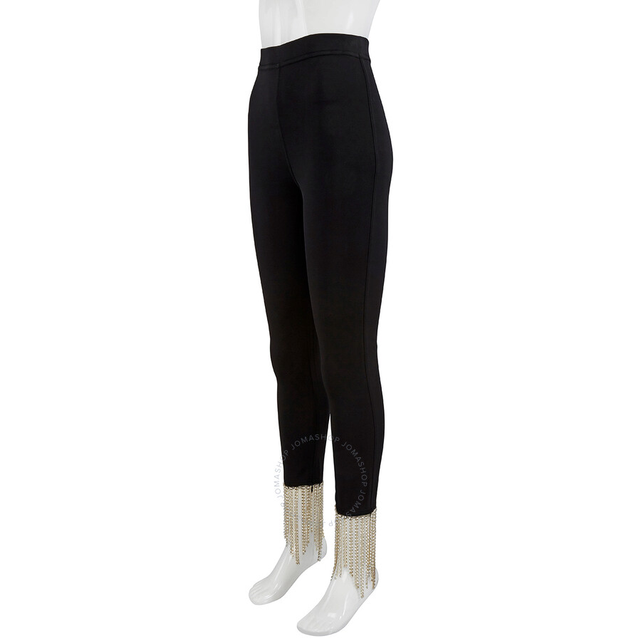 Shop Burberry Ladies Black Crystal Fringe Detail Stretch Jersey Leggings