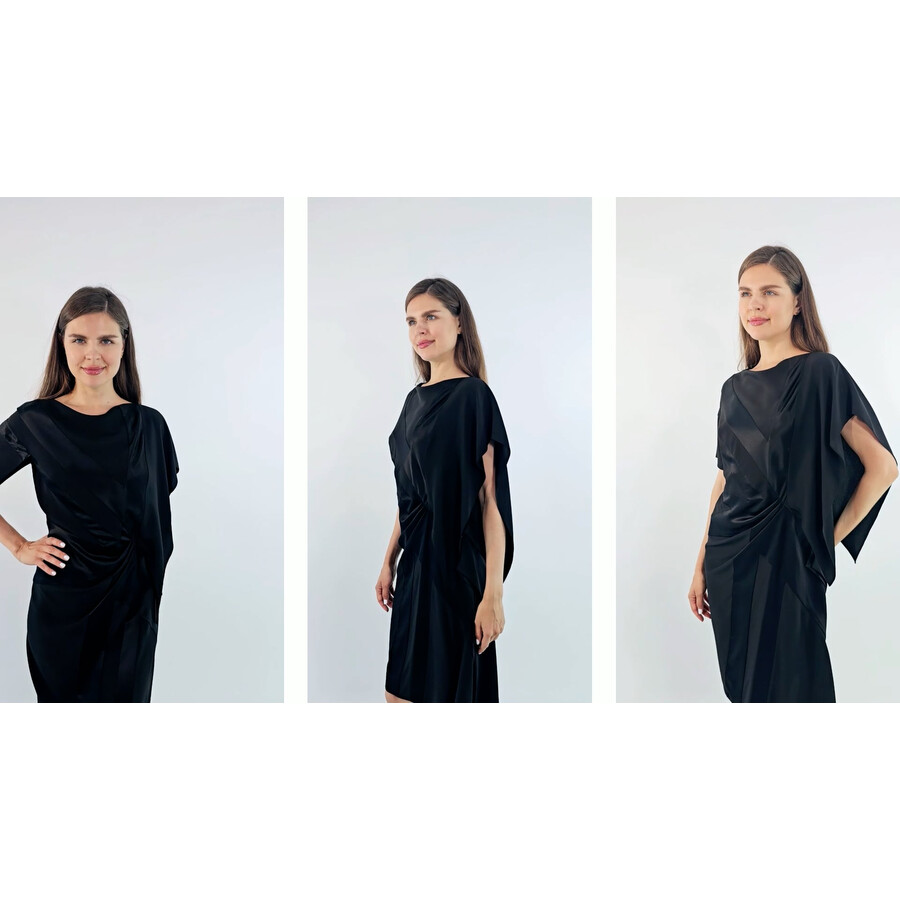 Burberry Ladies Black Flag Intarsia Asymmetrical Silk Dress, Brand