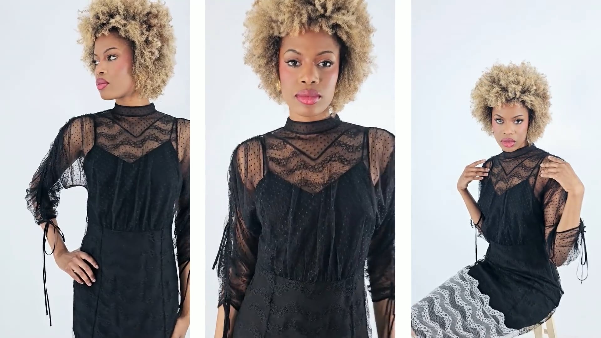 Burberry Ladies Black Geometric Lace Dress With Gathered-sleeves