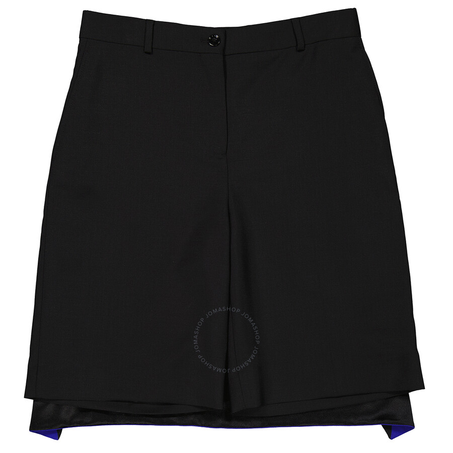 Shop Burberry Ladies Black Geometric Print Panel Mohair Wool Shorts