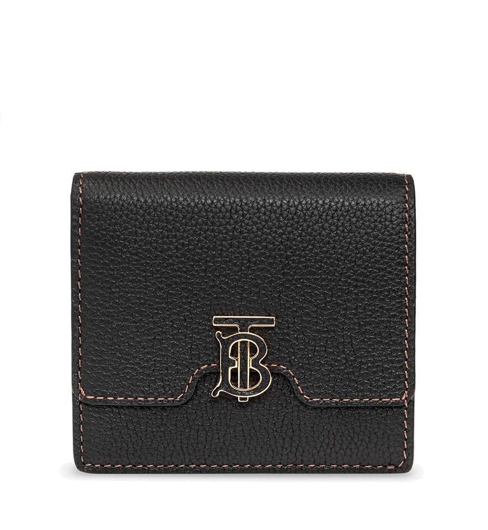 Burberry Ladies Black Grainy Leather TB Folding Wallet 8062347